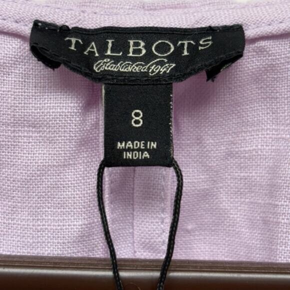 NWT Talbots Linen Dress, Lavender Ruffle Neck, Sleeveless V Neck, Women's Size 8 - Picture 3 of 6